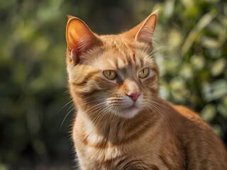 Fototapeta premium orange cat with blur background, orange cat is sitting and looking