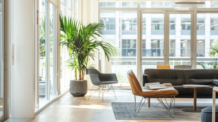 Fototapeta premium Modern Office Lounge with Natural Light and Comfortable Seating