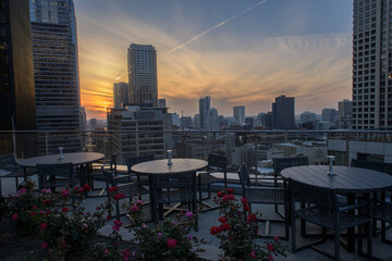 city skyline at sunset