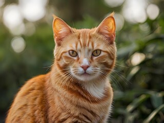 Obraz premium orange cat with blur background, orange cat is sitting and looking
