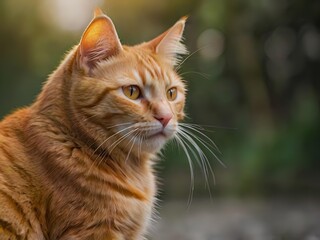 Obraz premium orange cat with blur background, orange cat is sitting and looking