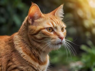 Obraz premium orange cat with blur background, orange cat is sitting and looking