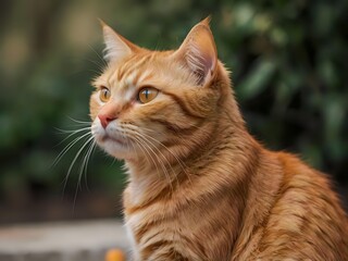 Obraz premium orange cat with blur background, orange cat is sitting and looking