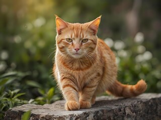 Obraz premium orange cat with blur background, orange cat is sitting and looking