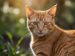 Obraz premium orange cat with blur background, orange cat is sitting and looking