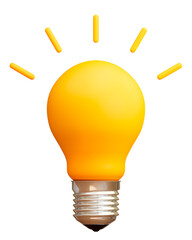 Yellow light bulb 3D icon on transparent background, Idea and innovation concept, 3d illustration