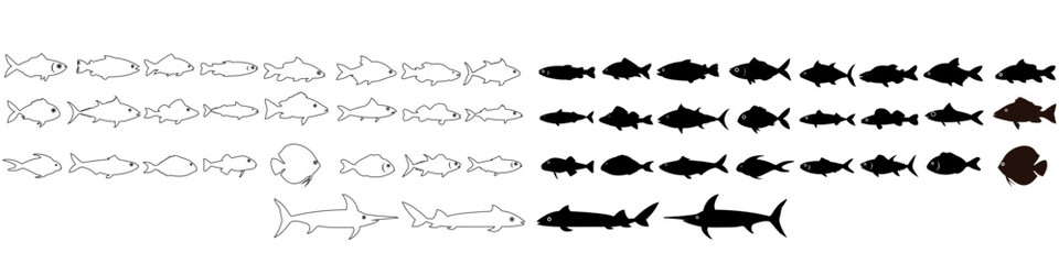 Fish icon vector set. Food illustration sign collection. Ocean symbol or logo.