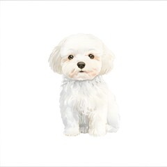 Obraz premium Cute white maltese dog illustration, Generative AI