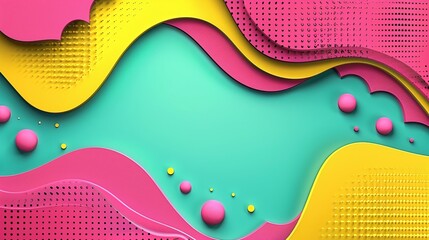 Pop art dot comic lines, colorful green and pink background, lively and playful design.