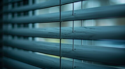 A close-up view of a window with blinds closed