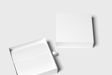 White Cardboard Sliding open Box Mock up on grey background.Box template with separate lid.3D rendering