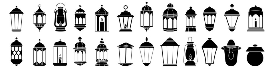 Lantern icon vector set. Lamp illustration sign collection. Flashlight symbol. Arabian lamp logo.