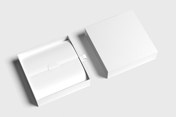 White Cardboard Sliding open Box Mock up on grey background.Box template with separate lid.3D rendering