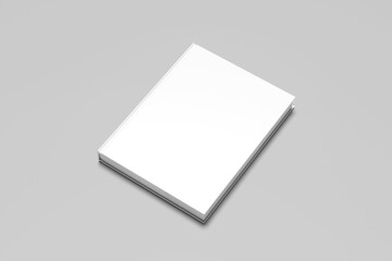 Blank white book cover on gray background mockup