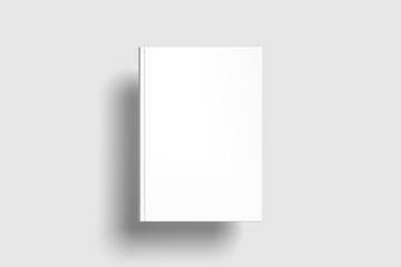Blank white book cover on gray background mockup