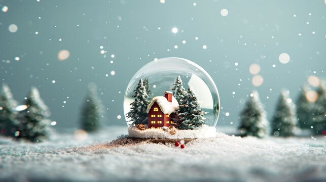 Snow globe with miniature house during winter