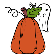 Ghostly Sheet and Pumpkin - Happy Halloween Vector Illustration and Clipart.

