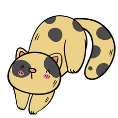 Yellow Spotted Cat Stretching Out on the Floor - Vector Clipart Illustration.