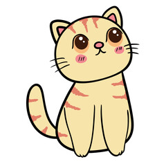 Yellow Striped Cat Looking Curious - Vector Clipart Illustration.