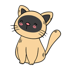 Gray-Faced Cat Sitting and Enjoying - Vector Illustration and Clipart.


