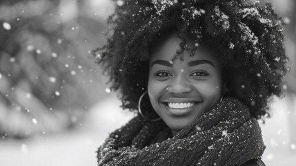 A woman stands in a snowy environment