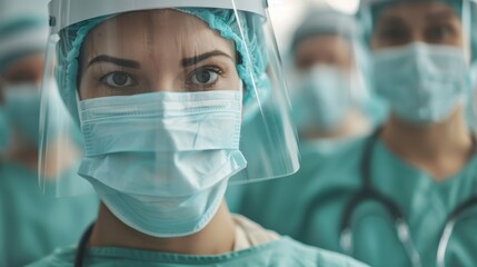 Healthcare workers in masks and full protective gear are focused on their tasks, displaying dedication and professionalism in a setting that highlights their essential roles.