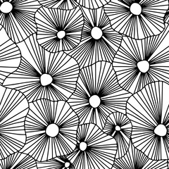 Seamless pattern with black and white abstract flowers. Hand drawn illustration.