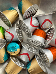 Coffee aluminum capsules after use