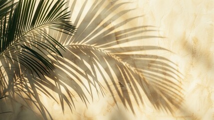 Fototapeta premium A single palm leaf casts a unique shadow on a wall