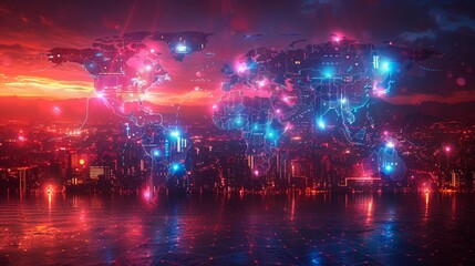 World map with digital overlay - generative ai