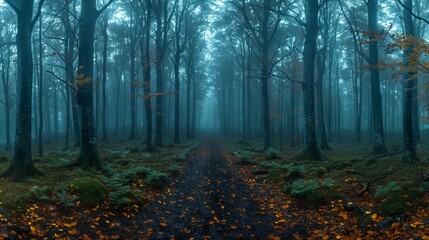 Fototapeta premium Misty forest pathway - generative ai