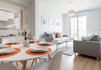 Modern Dining Room With Orange Placemats