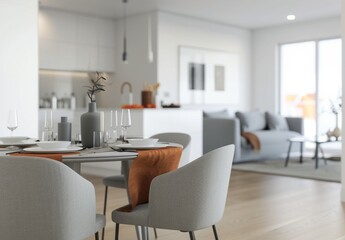 Modern Dining Room With Orange Placemats