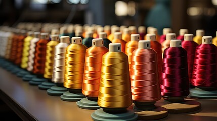 Colorful spools of thread on the stand