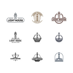 Fototapeta premium Set of Lighthouse Design Element in Vintage Style for Logo or Badge Retro vector illustration. Vector illustration.