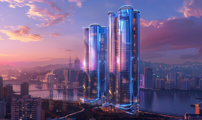 Naklejka premium city cityscape at night