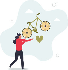 eco friendly transportation. bicycle as an environmentally friendly mode of transport.flat design.illustration with people.