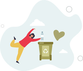 collecting plastic trash into garbage bin. Character sorting the garbage. Plastic pollution problem concept.flat design.illustration with people.