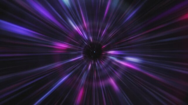 Flying through a galaxy of stars, light beams and particles at super fast hyperspace warp speed. Starburst space tunnel concept. Looping, full HD interstellar motion background animation.