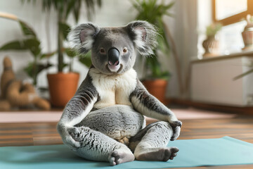 Yoga-Instructor Koala in Athletic Gear Practicing Yoga Poses in a Studio 