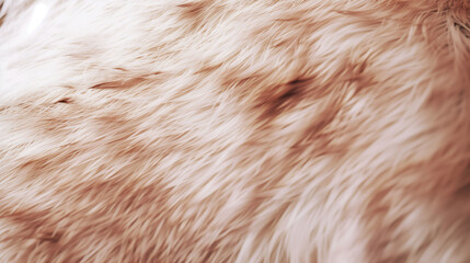 Close-up view of faux fur fabric with brown and white hues