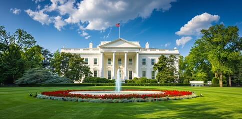 The Iconic White House in Washington DC on a Sunny Day.