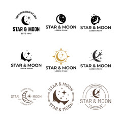 Set of Moon Star Vector, Eclipse Vector, Astrology, Sky Astrology, Vector Illustration Background