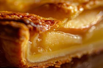 Detailed Shot of a Classic Apple Pie Slice with Golden Crust Macro Photography 