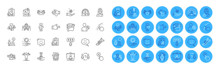 Fototapeta premium Smile chat, Freezing and Lgbt line icons pack. Dumbbells workout, Inclusion, Delegate question web icon. Inspect, Volunteer, Smile face pictogram. Selfie stick, Support, Reject click. Vector