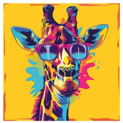 Cartoon character colorful giraffe with sunglasses. Ai generative