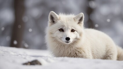 Obraz premium Graceful white arctic fox joyfully frolicking in the tranquil snow covered wilderness.