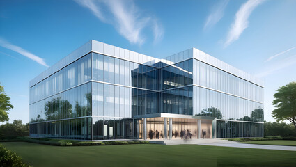 A modern exterior office building with a gleaming glass fa&ccedil;ade