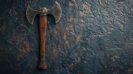 Vintage Double-Headed Axe Hanging on Textured Wall