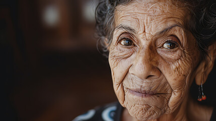 Detailed Portrait of an Elderly Hispanic Woman with Warm Expression Natural Light 